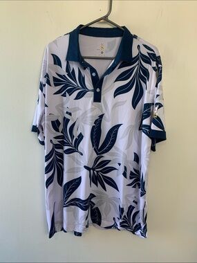 Rolo Golf Men's White & Navy Tropical Print Polo